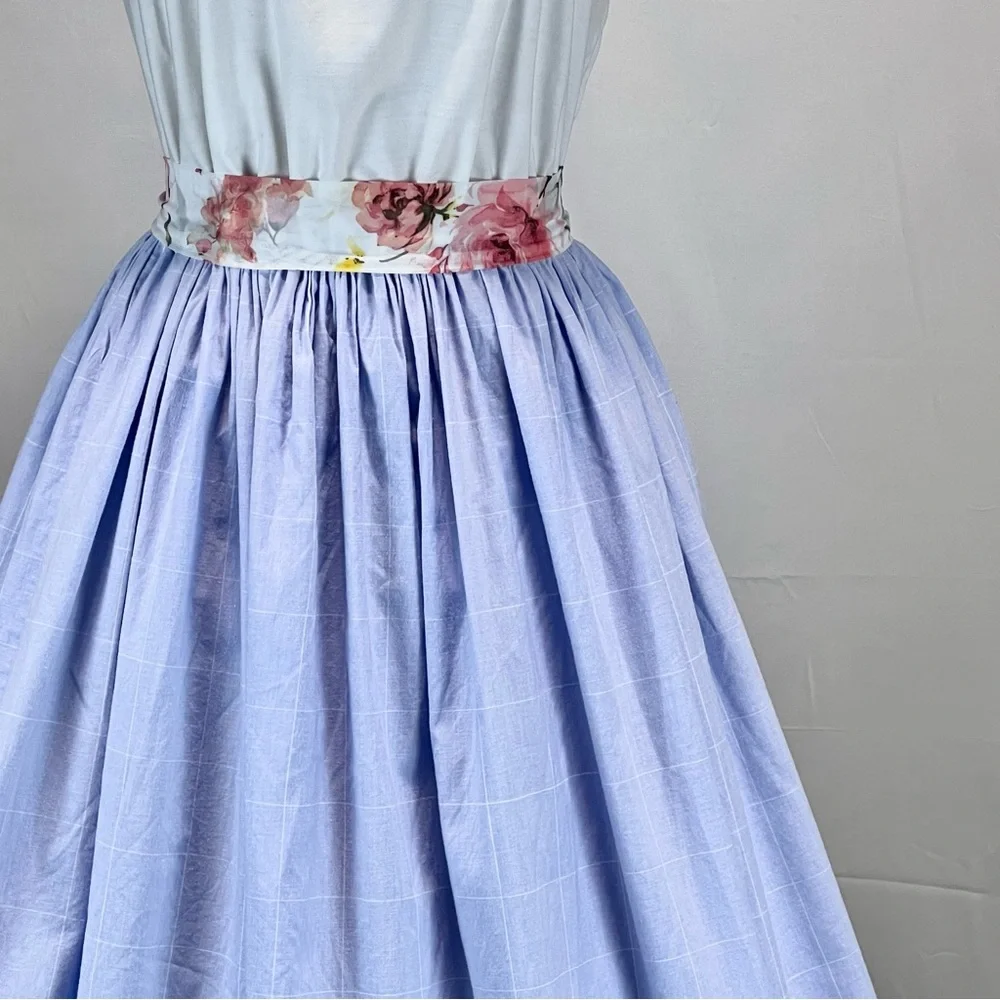 VINTAGE 80s lavender garden party dress‎ eyelet lace ruffle fit flare sleeveless - Picture 6 of 14